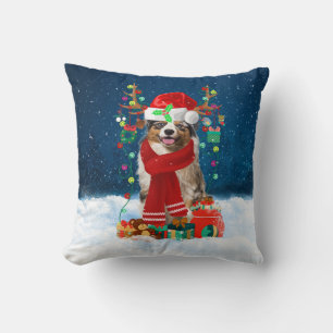 Coussin Australian Shepherd dog avec cadeaux de Noël
