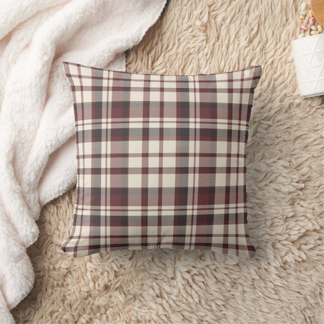 Coussin Autmn Brown Maroon Blanc Madras Plaid (Couverture)
