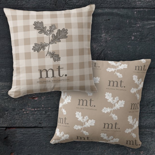 Coussin Automne Automne Taupe Plaid Moderne Monogramme Ini (Autumn Fall Taupe Plaid Modern Monogram Initials Throw Pillow)