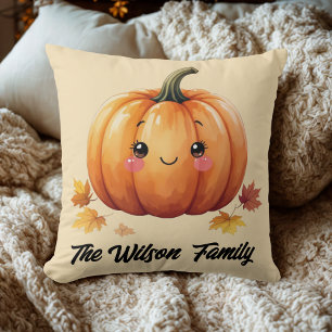Coussin automne citrouille automne orange aquarelle