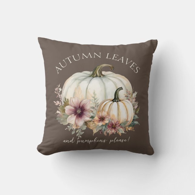 Coussin Automne Citrouille rose Floral Automne Feuille Aqu (Recto)