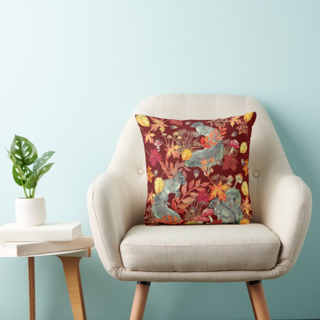 Coussin Automne Écureuil Feuilles Champignons Acorn Bourgo (Chaise)