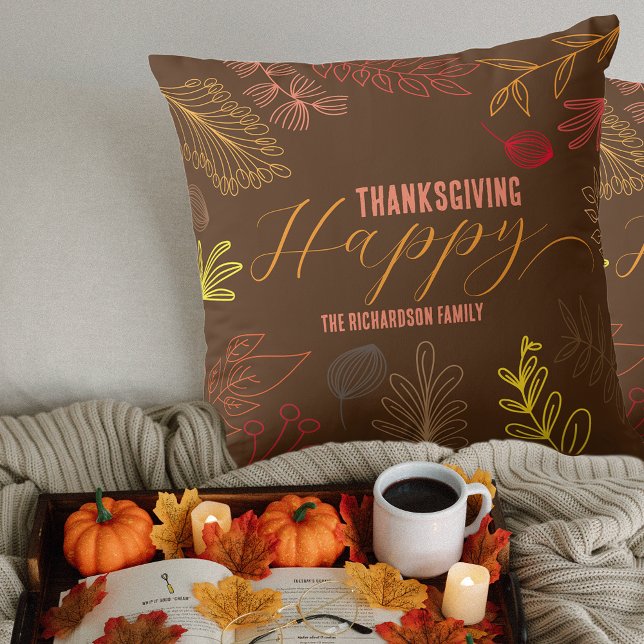 Coussin Automne Feuilles Branches et Berries Thanksgiving (Créateur téléchargé)