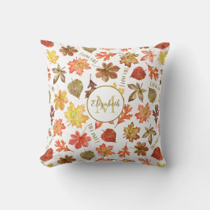 Coussin automne feuilles motif J'aime automne personnalisé
