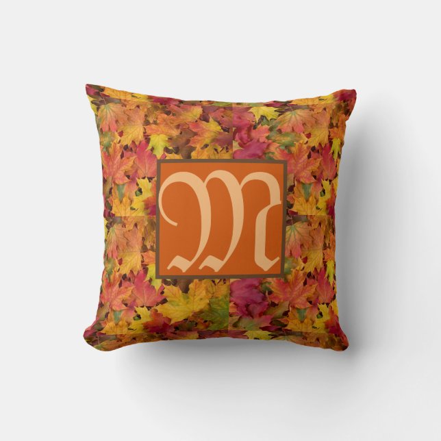 Coussin Automne laisse un nom de monogramme personnalisé r (Recto)