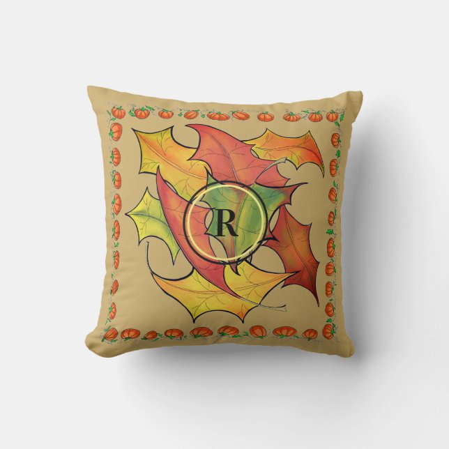 Coussin Automne quitte la frontière Citrouille Monogramme (Recto)
