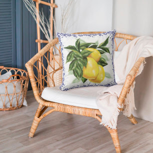 Coussin avec des citrons Toile bleue Throw Pillow