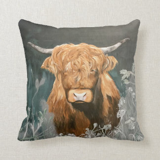 Coussin avec imprimé d'art de la vache des hautes 