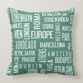 Coussin avec les villes européennes, turquise