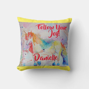 Coussin avec nom d'enfant Licorne Arc-en-Ciel Aqua