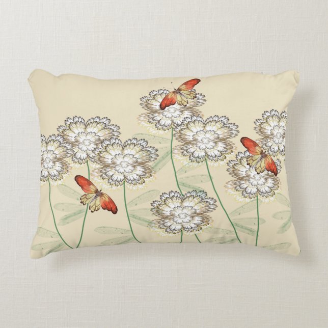 Coussin avec papillons peints et fleurs numériques (Devant)