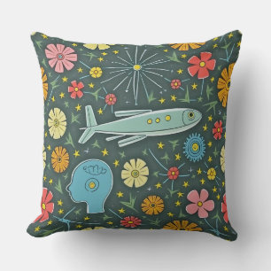 Coussin avec poissons, intelligence et fleurs