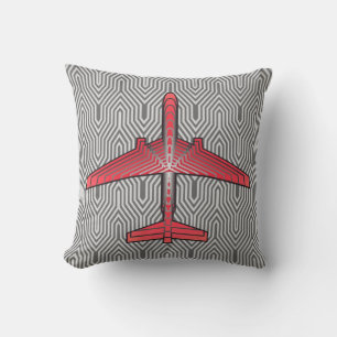 Coussin Avion Art déco, Coral Orange et Silver Grey