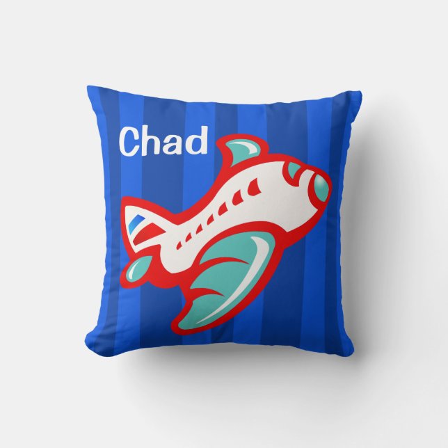 Coussin Avion de jouets de dessin animé| bleu rouge (Recto)
