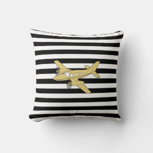 Coussin Avion en or noir et blanc Jetant l'oreiller