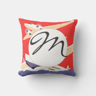Coussin Avion en vol vintage WPA coloré