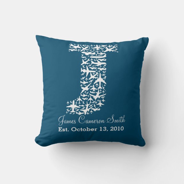 Coussin Avions d'aviation de la lettre J (Recto)