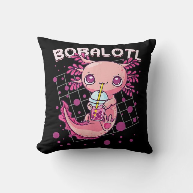 Coussin Axolotl Boba Tea Bubble Tea Kawaii Anime Japonais (Recto)