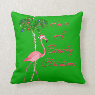 Coussin Ayez un Flamant rose pour la plage de Noël