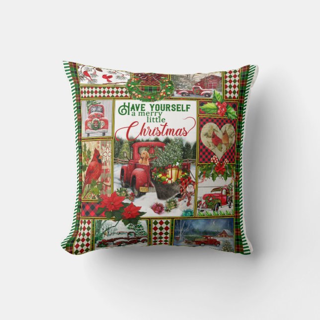 Coussin Ayez Un Joyeux Petit Camion Rouge Noël (Recto)