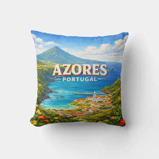 Coussin Azores Portugal Vintage Travel Poster Pillow