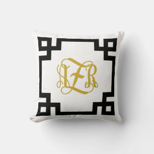 Coussin AZR Noir et or Grèce Clé de script Monogramme