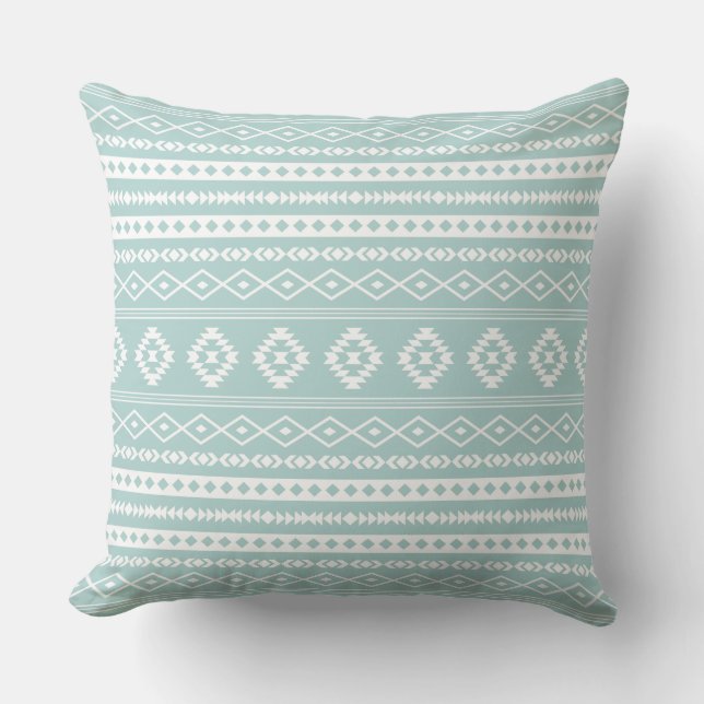 Coussin Aztec Blanc sur Turquoise clair Motifs mélangés Mo (Recto)