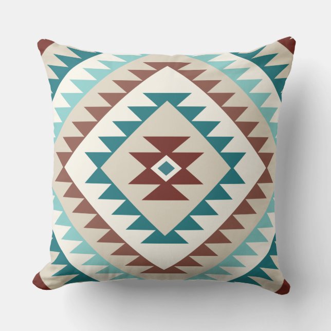 Coussin Aztec Diamond Motif Design Teals Creams Browns (Recto)