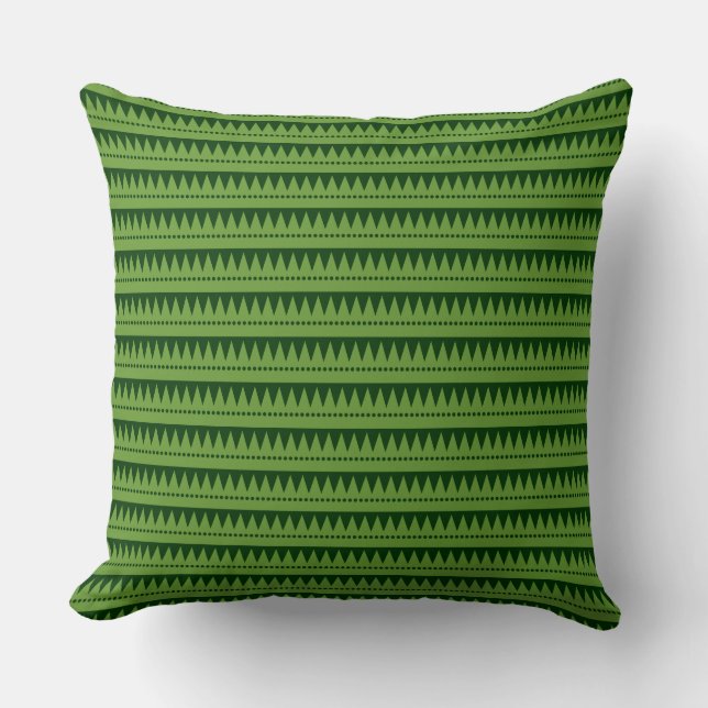 Coussin Aztec Mountains - Avocado Grn sur Dark Forest Grn (Recto)