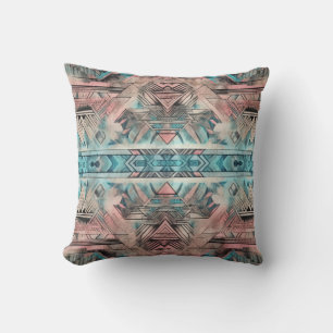 Coussin Aztec Sud-Ouest Pastel Rose Et Bleu