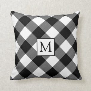 Coussin B&W Buffalo Check Plaid Monogramme