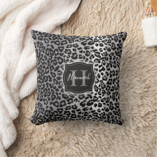Coussin B & W Leopard Motif avec Monogramme et nom personn