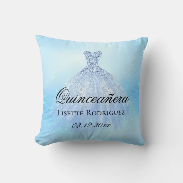 Coussin Baby Blue Quinceanera Personnalisé (Recto)