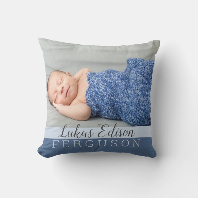 Coussin Baby Boy Blue Keepsaké photo Statistiques de naiss (Recto)