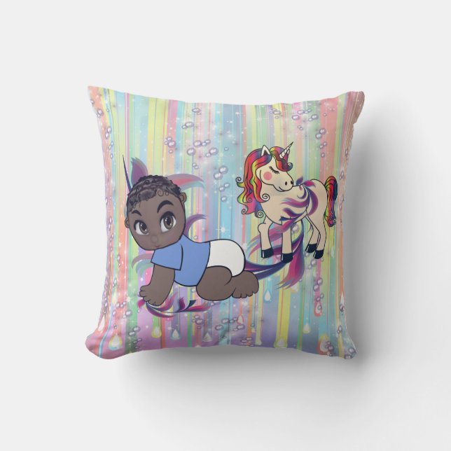 Coussin Baby Boy Bubbles & licornes (Recto)