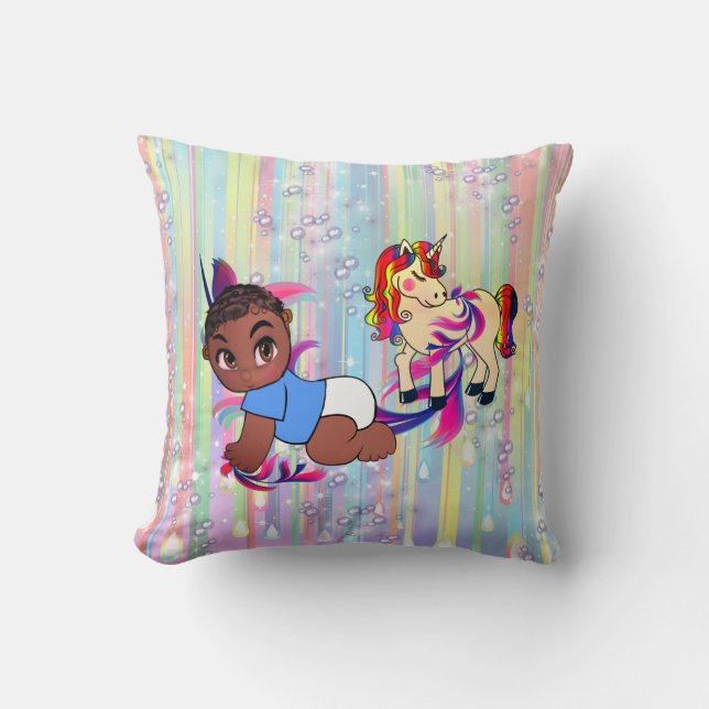 Coussin Baby Boy Bubbles & licornes (Recto)