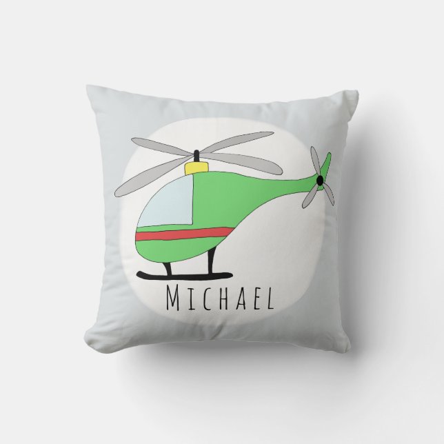 Coussin Baby Boy Colorful Helicopter Name Nursery (Recto)