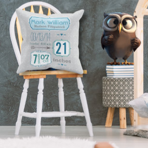 Coussin Baby Boy Nursery Room Baby Stats Arrow Motif