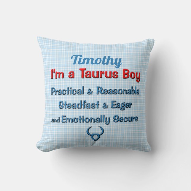 Coussin Baby Boy Taurus Zodiac Rouge et Bleu Chèques (Recto)