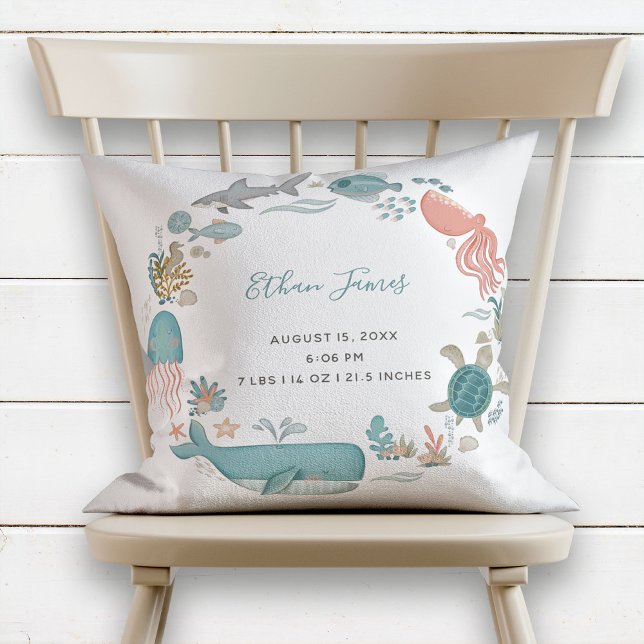 Coussin Baby Boy Under the Sea Birth Stats Keepsaké (Créateur téléchargé)