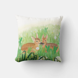 Coussin Baby Deer - Fawns in Tall Grass Illustration