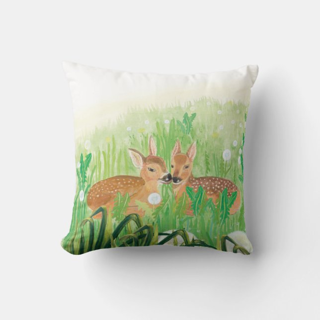 Coussin Baby Deer - Fawns in Tall Grass Illustration (Recto)