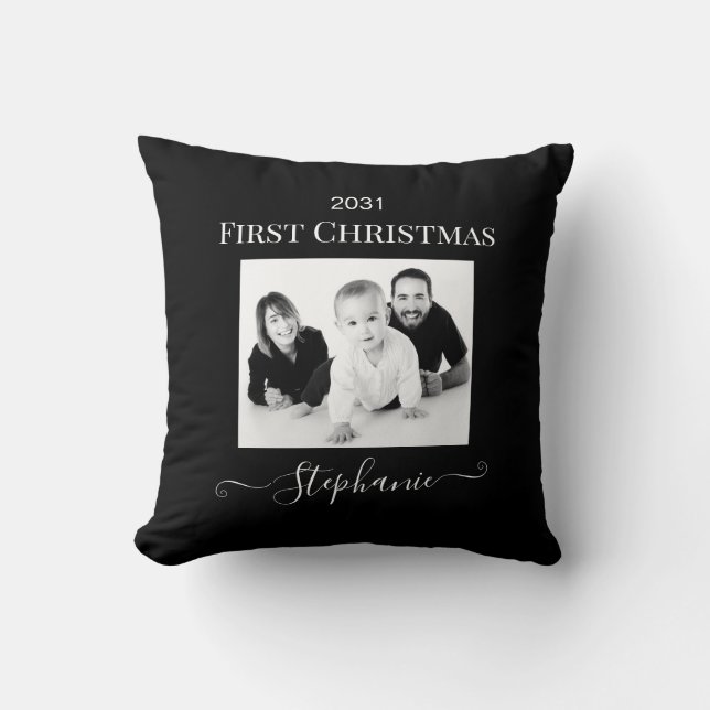 Coussin Baby First Christmas Elégant Moderne Keepsaké Phot (Recto)