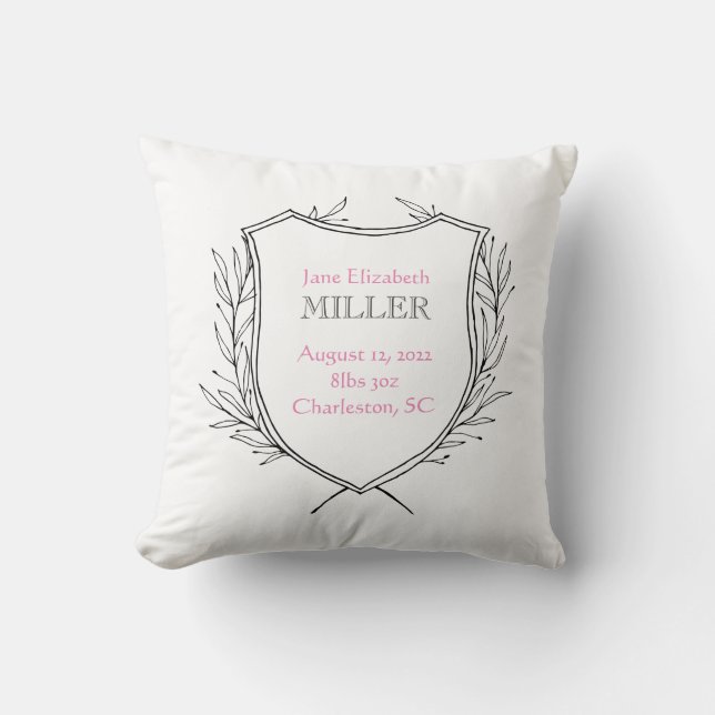 Coussin Baby Girl Faire-part de naissance Décor rose (Recto)