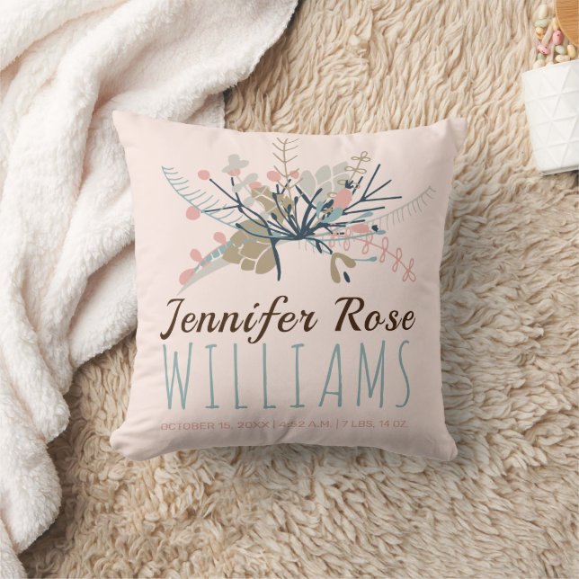 Coussin Baby Girl Keepsaké Photo Statistiques de naissance (Couverture)