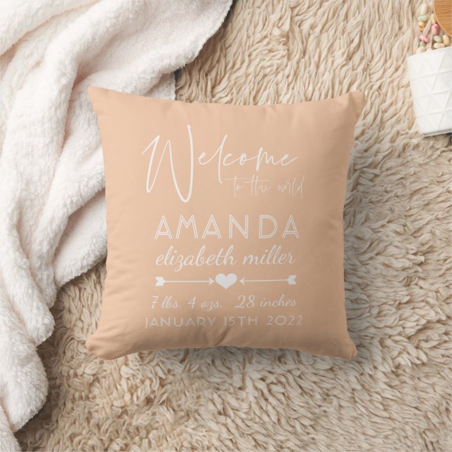 Coussin Baby Girl Peach Nursery Statistiques de naissance (Couverture)