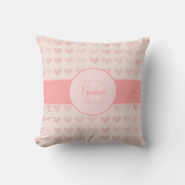 Coussin Baby Girl Prénom Monogramme rose Motif de coeur (Recto)
