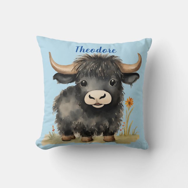 Coussin Baby Highland Cow Boys Personnalisé (Recto)