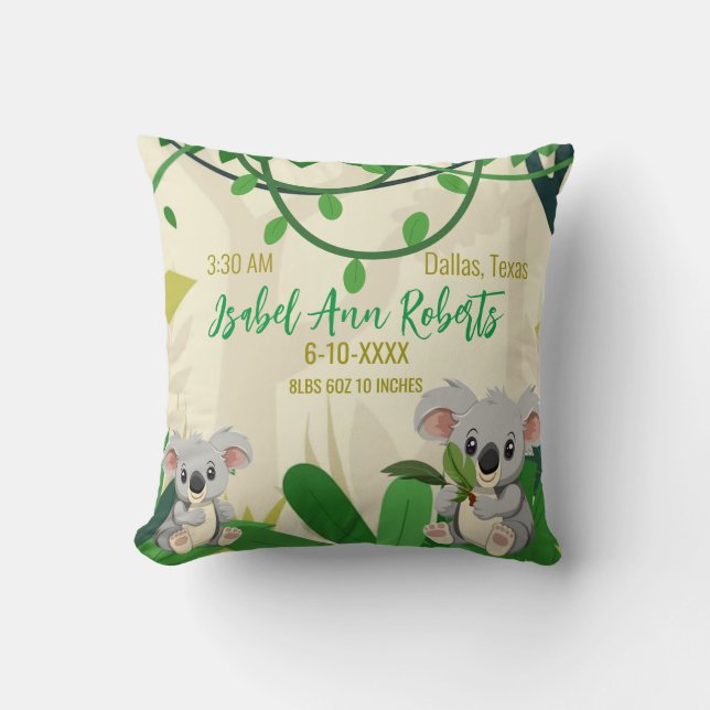 Coussin Baby Koala Cute Mama Jungle Feuille Salle Vert (Recto)