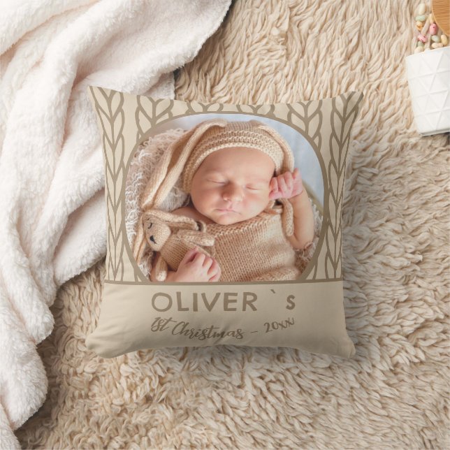 Coussin Baby`s 1st Christmas Knitting Photo  (Couverture)